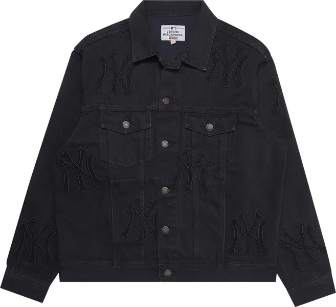 Куртка Supreme x New York Yankees Denim Trucker Jacket 'Washed Black', черный