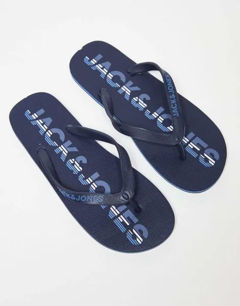 Темно-синие шлепанцы с логотипом Jack & Jones