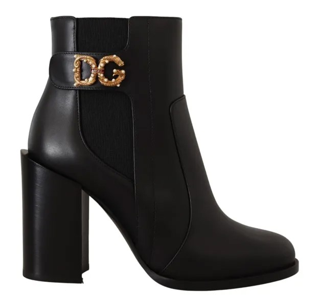 DOLCE - GABBANA Обувь Черные кожаные золотистые ботинки с логотипом Amore Pearl EU36 / US5.5