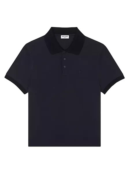 Рубашка-поло Cassandre из хлопкового пике Saint Laurent, темно-синий