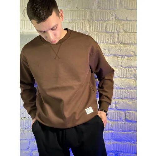 Пуловер MOSTOM свитшот классический, размер 4XL, черный, бежевый