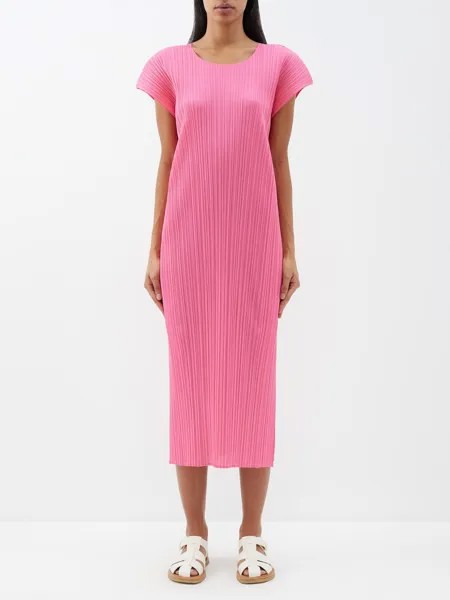 Платье миди с короткими рукавами и техническими складками Pleats Please Issey Miyake, розовый