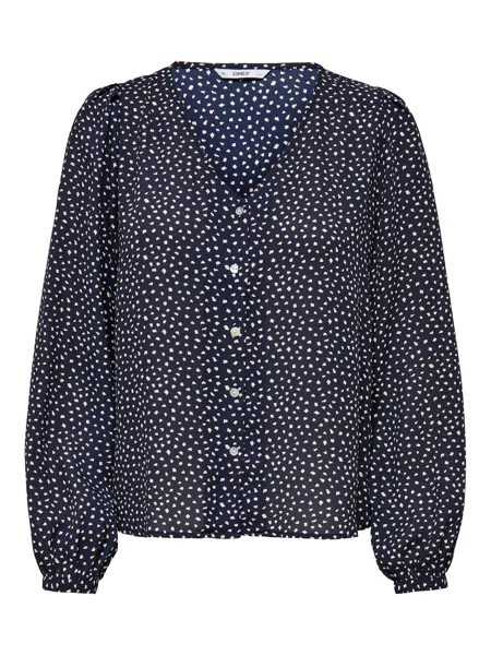 Блуза ONLY Langarm Print V Neck Business Tunika Top ONLSONJA, темно-синий