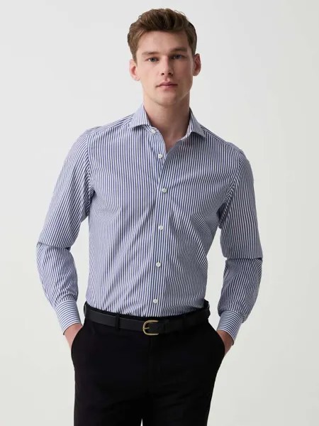 Легко гладкая рубашка Slim-Fit в полоску Ovs, цвет white/blue