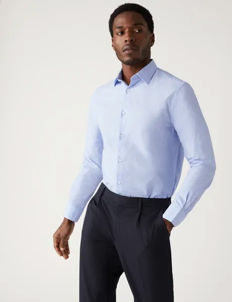 Рубашка стандартного кроя из фактурного хлопка Marks & Spencer, синий микс