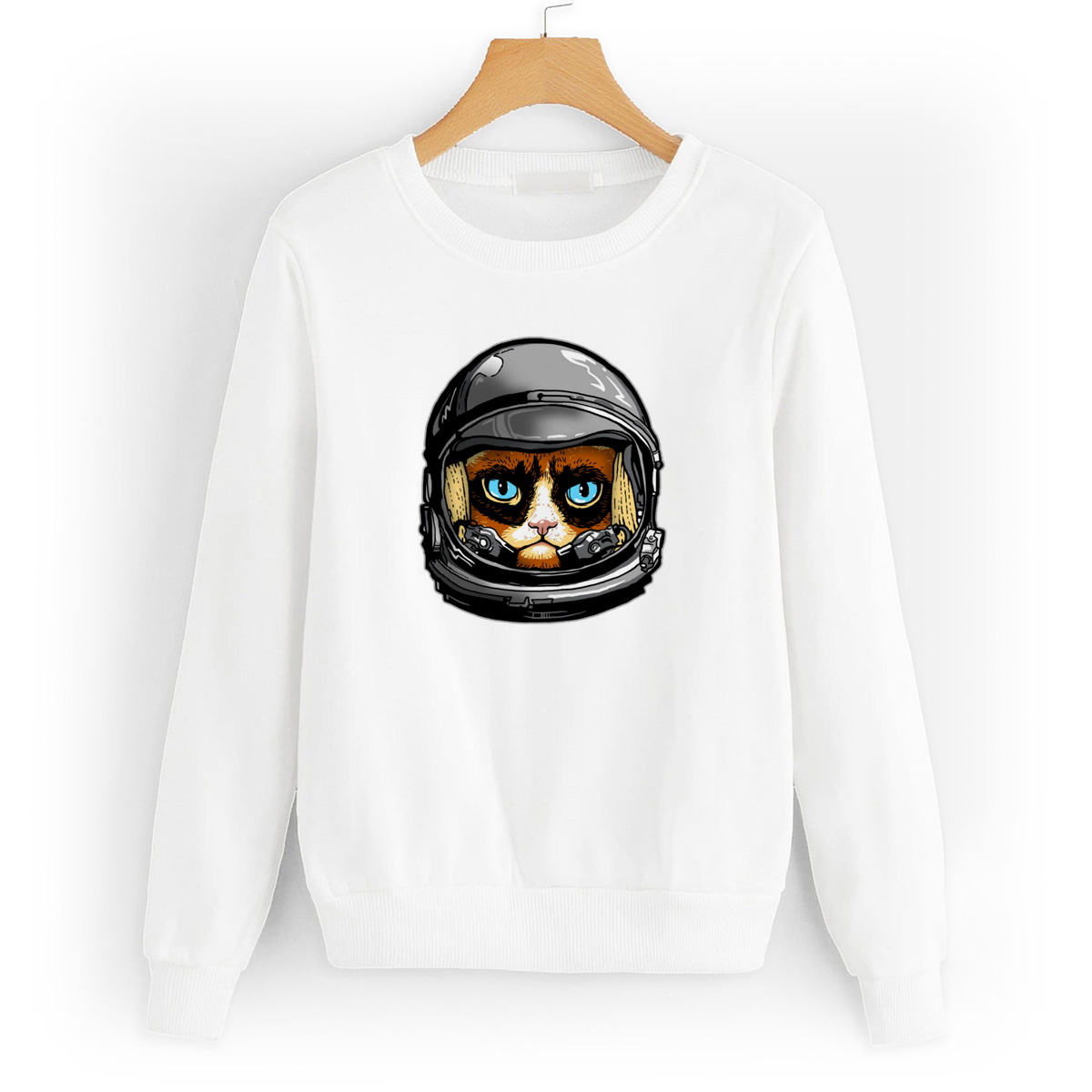 Свитшот белый CoolPodarok Кот в скафандре голубые глаза