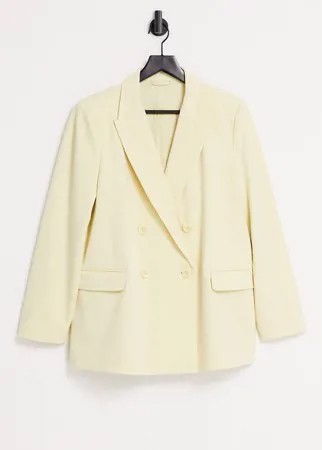 Бледно-желтый двубортный пиджак из переработанного материала от комплекта & Other Stories