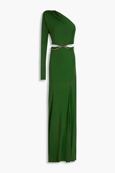 Платье из джерси с одним рукавом и поясом с вырезом Victoria Beckham, цвет Leaf green