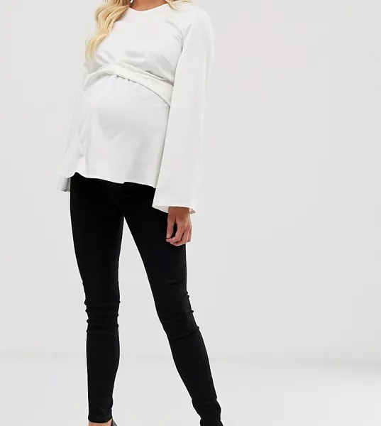 Черные джинсы скинни с завышенной талией и вставкой для живота ASOS DESIGN Maternity Tall Ridley-Черный