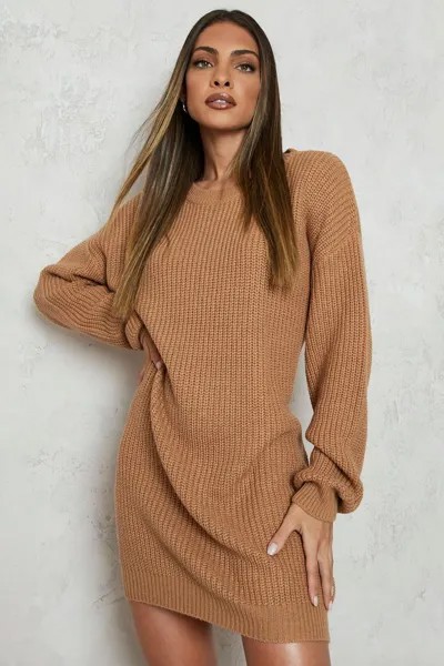 Платье-джемпер с круглым вырезом boohoo, бежевый