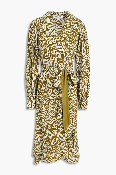 Платье миди с запахом и шелковым крепдешином Lacey с леопардовым принтом DIANE VON FURSTENBERG, зеленый