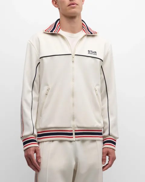Мужская спортивная куртка на молнии в стиле пэчворк Golden Goose, цвет Papyrus Dark Blue