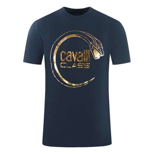Морская футболка со змеиным пирсингом и логотипом Cavalli Class, синий
