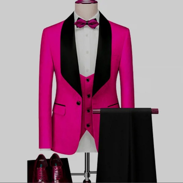 Новейшие мужские костюмы, ярко-розовые и Черные смокинги для жениха, шаль, воротник, жениха, мужские свадебные костюмы, Лучший человек (пиджа...