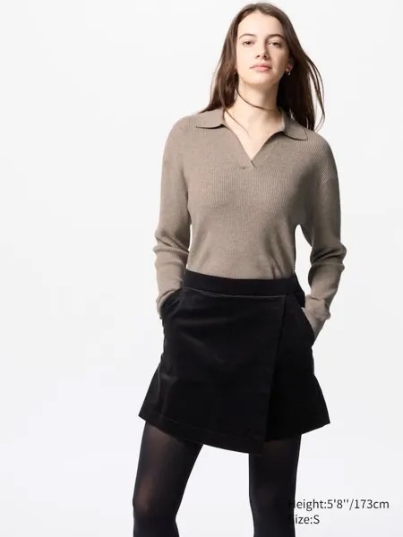 Стирающийся трикотажный джемпер поло в рубчик Uniqlo, хаки