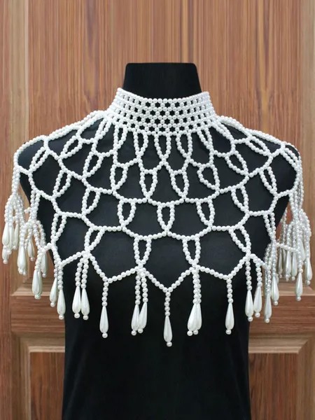 Milanoo Retro Women Cape 1920s Fashion Style Great Gatsby Flapper Pearls Tassel Shawl Necklace Hallo