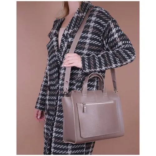 Женская кожаная сумка тоут серо-бежевая A018 taupe grain Divalli