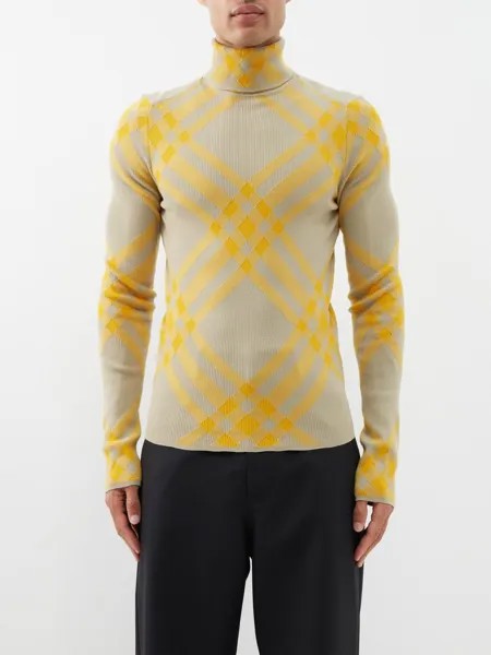 Клетчатый свитер с высоким воротником из смесовой шерсти Burberry, желтый