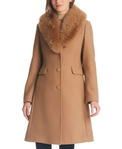 Женское длинное пальто с воротником из искусственного меха kate spade new york