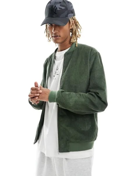 Вельветовый бомбер цвета хаки ASOS DESIGN