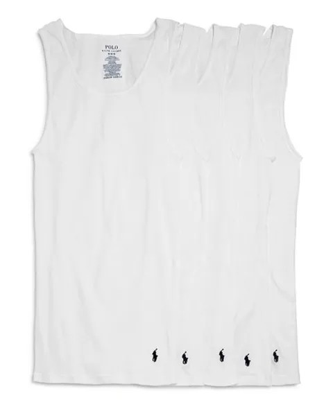 Майки классического кроя в хлопковую рубчику, 5 шт. в упаковке Polo Ralph Lauren, цвет White