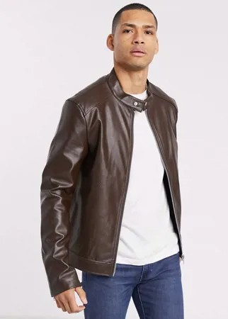 Коричневая куртка из искусственной кожи ASOS DESIGN-Коричневый цвет