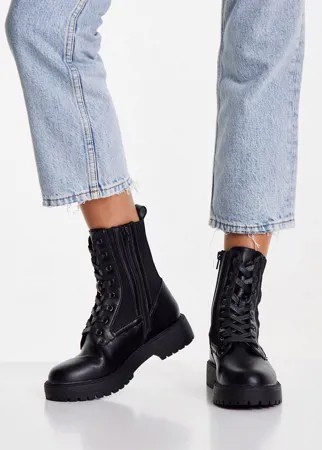 Черные ботинки на шнуровке с трикотажными вставками ASOS DESIGN Aim-Черный цвет