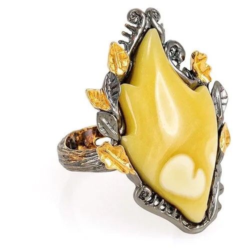 Amberholl Оригинальное кольцо из серебра с натуральным янтарём медового цвета «Канада»