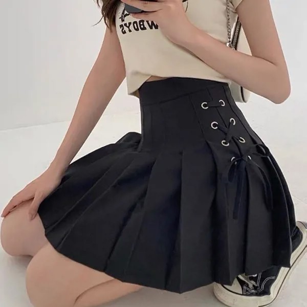 Kawaii Сексуальная плиссированная юбка Женщины Лето A-line Мини Юбка Корейский стиль Школьная форма
