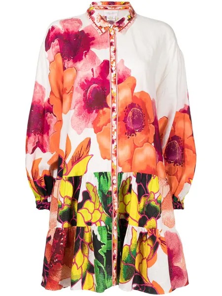 Camilla ярусное платье-рубашка с цветочным принтом