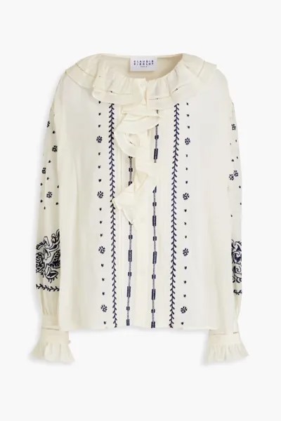 Блузка Bichetta из хлопка и мусса с оборками и вышивкой Claudie Pierlot, слоновая кость