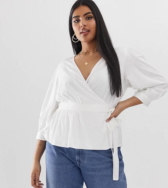 Белая блузка с запахом и рукавами 3/4 Vero Moda Curve-Белый