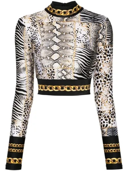 Just Cavalli укороченный топ со змеиным принтом, белый