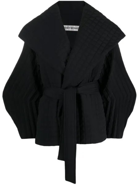 Issey Miyake двубортное пальто Pleated Grid, черный