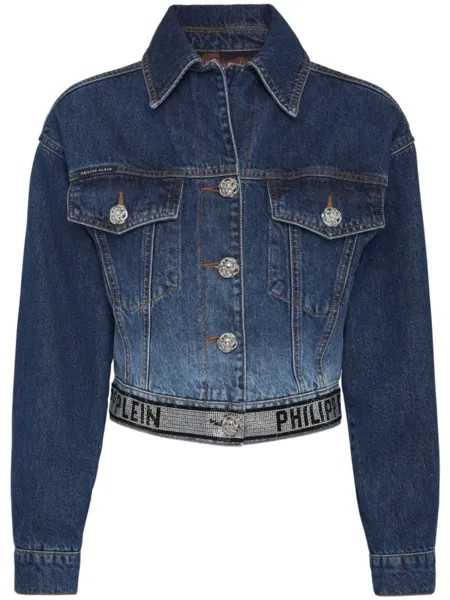 Philipp Plein укороченная джинсовая куртка с кристаллами, синий