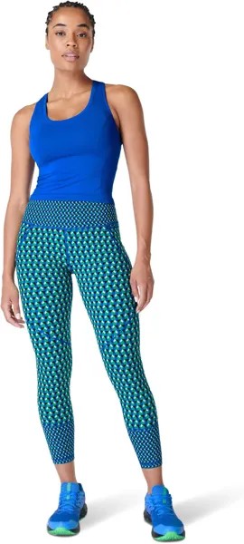 Леггинсы для тренировок Power 7/8 с принтом на щиколотке Sweaty Betty, цвет Green Geo Print