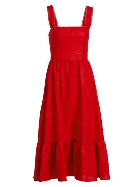 Ярусное льняное платье-миди Rowen Reformation, вишневый