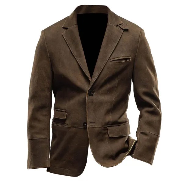 Мужская куртка винтажный замшевый уличный пиджак с карманами коричневый