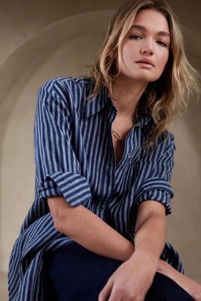 Льняная рубашка оверсайз Banana Republic, синий