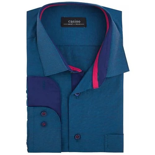 Рубашка мужская длинный рукав CASINO c230/15/24F/Z/P/1p, Полуприталенный силуэт / Regular fit, цвет Бирюзовый, рост 174-184, размер ворота 39