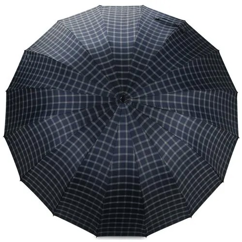 Зонт-трость LeKiKO, полуавтомат, купол 117 см., 16 спиц, ручка натуральная кожа, для мужчин, синий