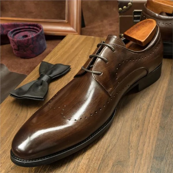 Туфли-оксфорды мужские из натуральной кожи, Роскошные, классические, на шнуровке, для бизнеса/офиса, европейские, ручная работа, черные/коричневые
