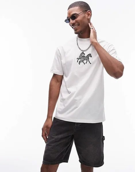 Футболка Topman Black Oversize With Zebra Embroidery, экрю