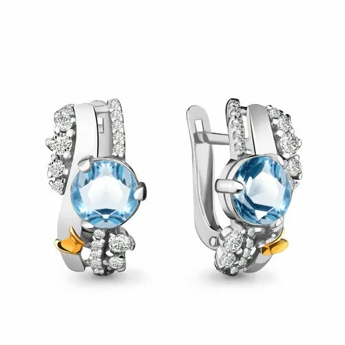 Серьги AQUAMARINE, серебро, 925 проба, топаз, фианит, длина 1.6 см