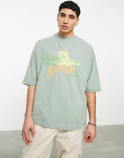 Зеленая oversized-футболка с принтом природы ASOS DESIGN-Зеленый цвет