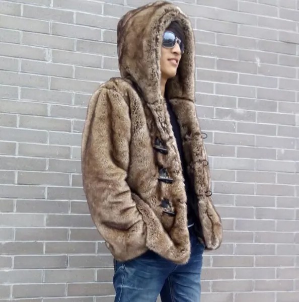 Модное тонкое мужское меховое пальто с капюшоном, 2020 Норковое Пальто, кожаное пальто, мужская зимняя куртка из искусственного меха кролика