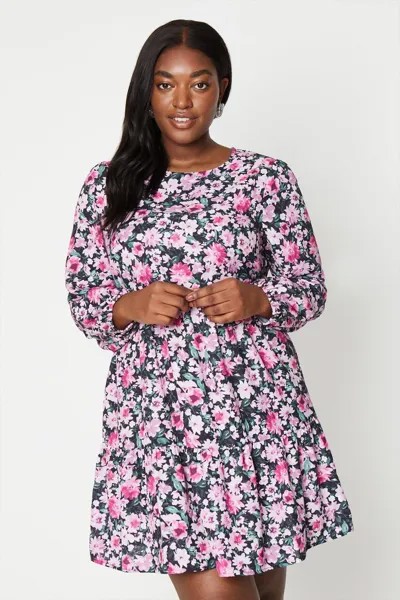 Многоуровневое мини-платье с длинными рукавами и цветочным принтом Curve Dorothy Perkins, мультиколор