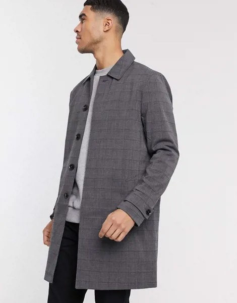 Серое пальто в клетку Burton Menswear-Серый