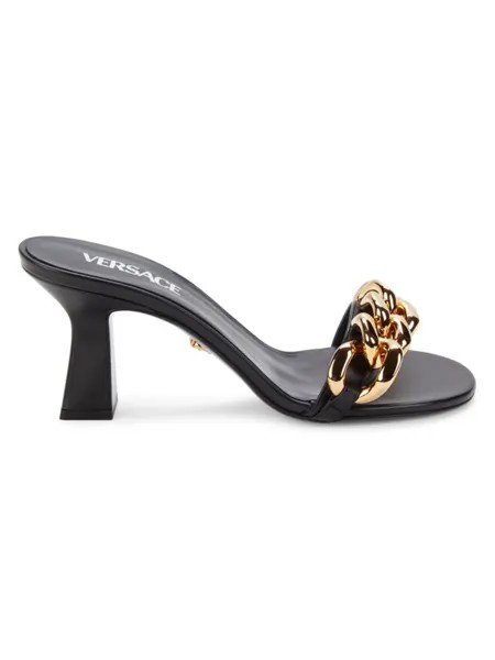 Кожаные сандалии с цепочкой Versace, цвет Black Gold