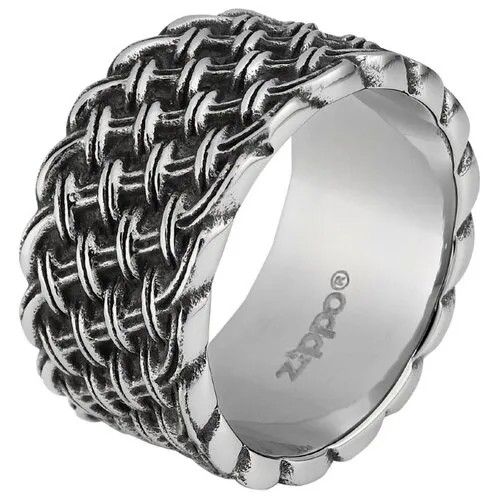 Кольцо плетеное Zippo, размер 21.7, серебряный, черный